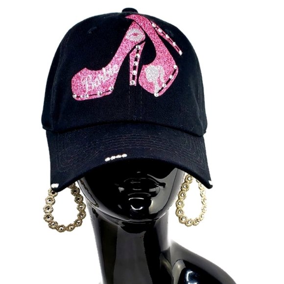 Barbie with Sexy Heel on Black Fitted Baseball Cap - Picture 1 of 5